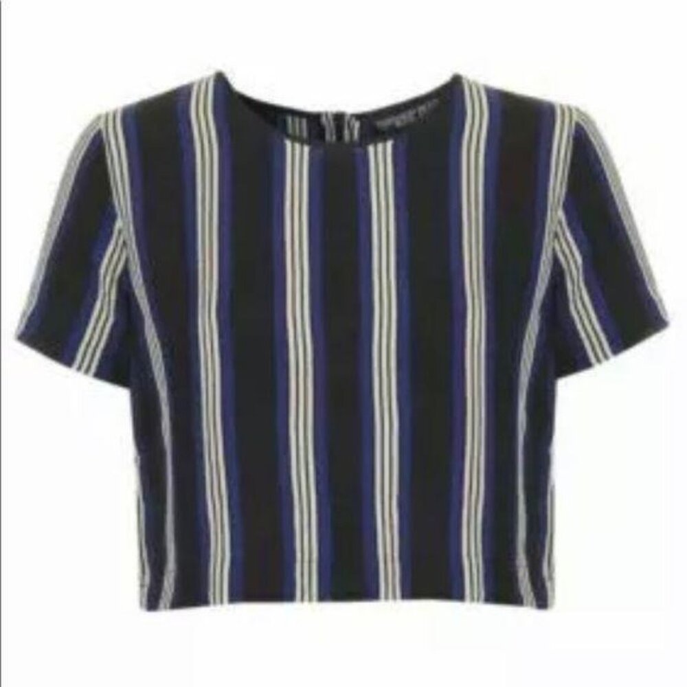 TOPSHOP Short Sleeve Crop Top Black Blue White 2